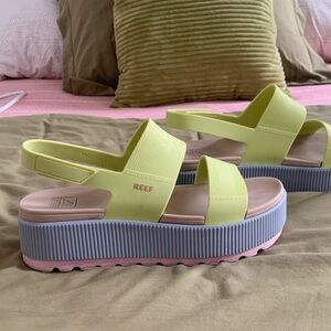Reef Women's Lime and Pink Platform Sandals